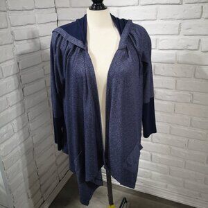 Hyba Ladies Size Large Navy Straight Fit Open Cardigan with Hood